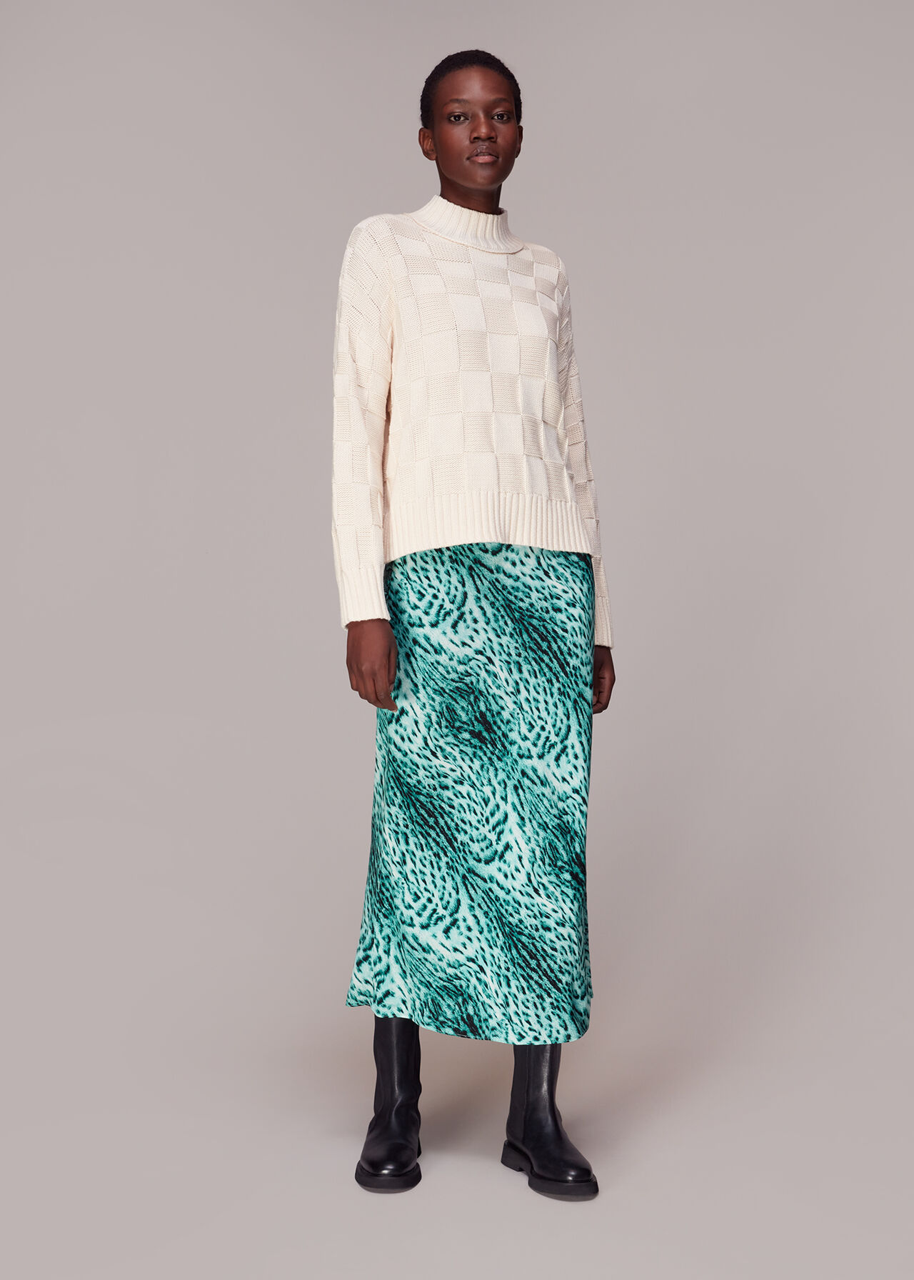 Brushed Leopard Bias Cut Skirt